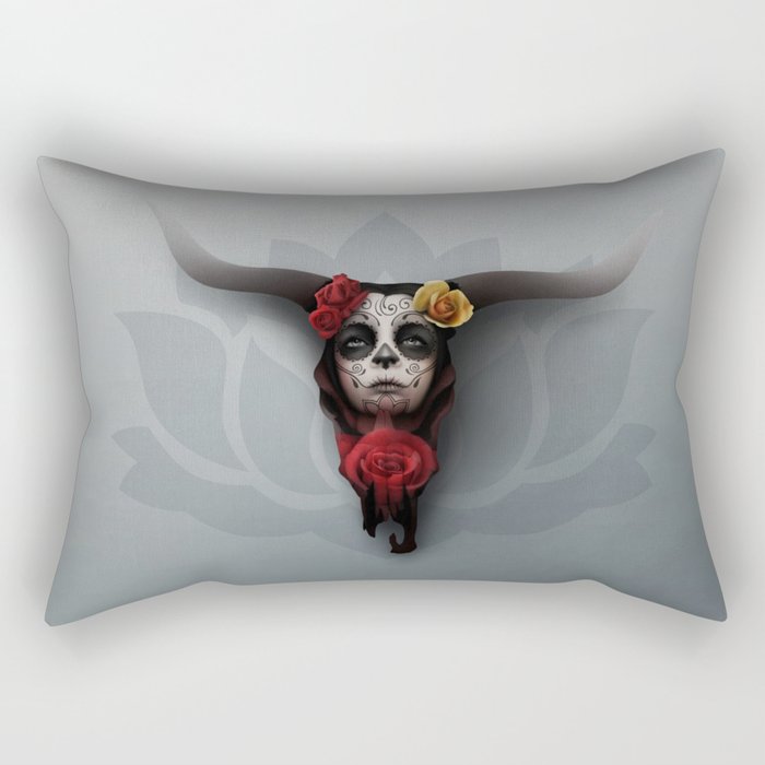Skull and Roses: Day of the Dead Rectangular Pillow