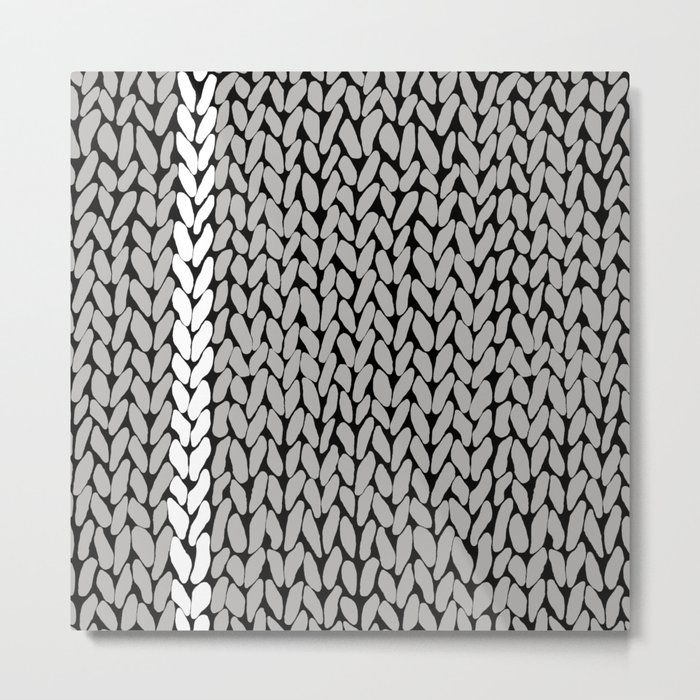 Grey Knit With White Stripe Metal Print