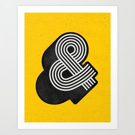 Ampersand black and white and yellow 3D typography design minimalist home decor wall decor Art Print