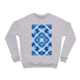 Pattern Overlap Retro Style In Cerulean Blue Shades Layered Artwork Crewneck Sweatshirt