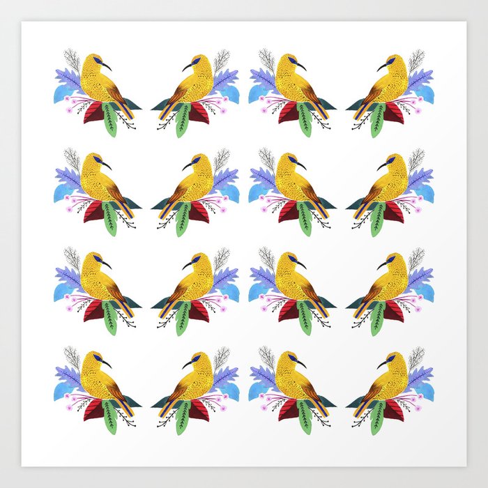 Yellow bird pattern Art Print