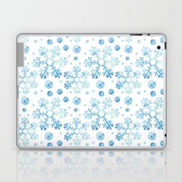 Christmas Pattern Watercolor Blue Snowflake Bauble Laptop Skin