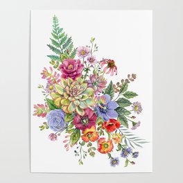 Watercolor succulents #45 Poster