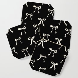 Coquette cream loose ribbons on a black background pattern Coaster