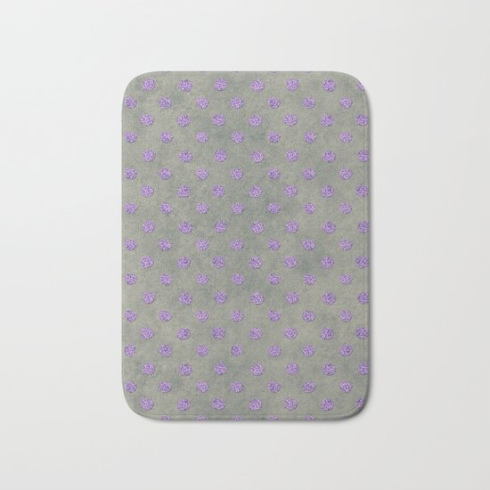 Purple Glitter Dots on Grunge Gray Bath Mat