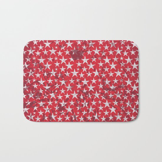 White stars on red grunge textured background Bath Mat