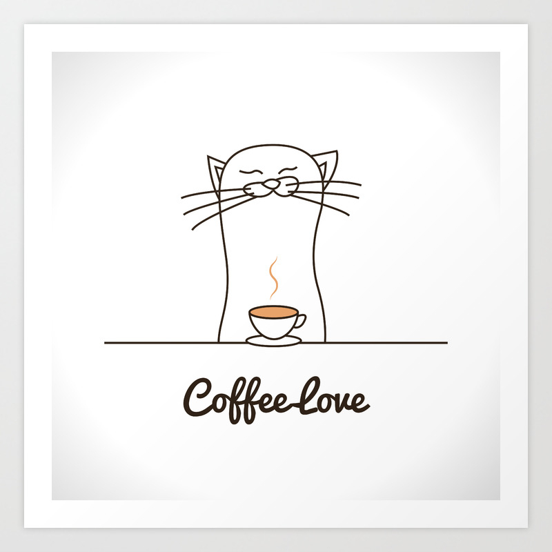 Cute cat sniffing coffee cup. Adorable animal vector illustration. Art Print by keepmove | Society6
