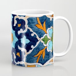 Mediterranean tile Coffee Mug | Orange Blue, Floral, Tile, Painting, Illustration, Moroccantile, Solar, Pattern, Traditionaltile, Mediterraneanstyle 