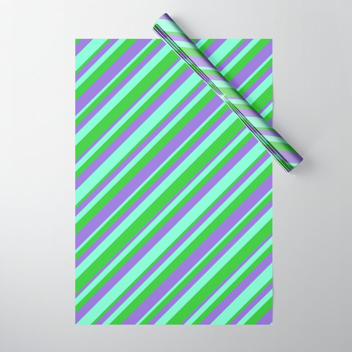 Aquamarine, Lime Green, and Purple Colored Striped/Lined Pattern Wrapping Paper