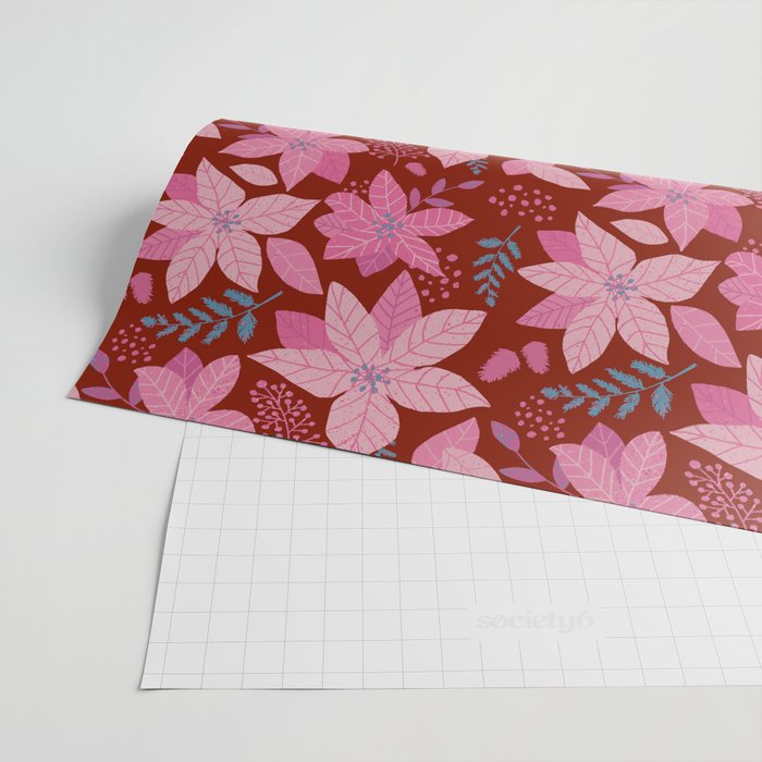 JPS Poinsettia in Hot Pink and Red Wrapping Paper by Studio Heitz