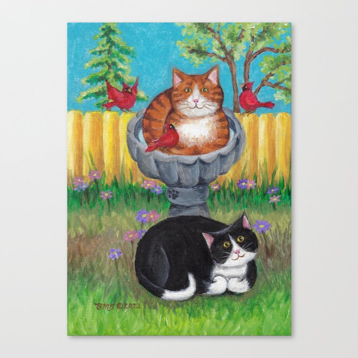 Birdbath Cats Canvas Print