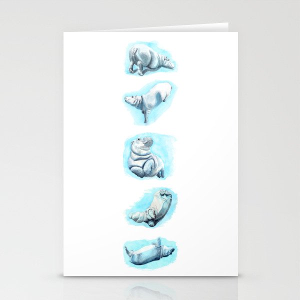 Baby Hippos in a Row Stationery Cards