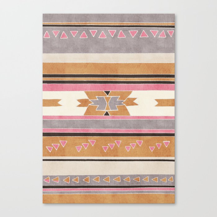 Rustic Tribal Pattern in Raw Sienna, Strawberry and Ash Canvas Print