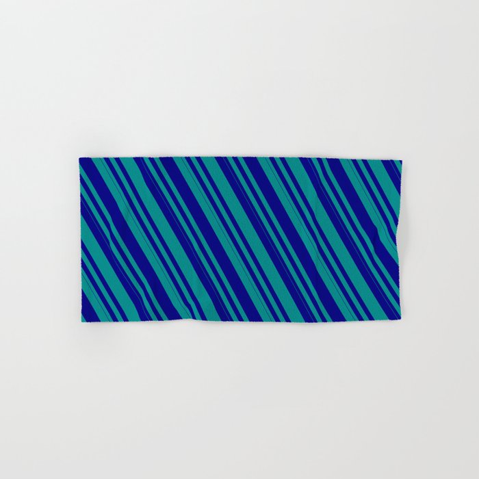 Blue & Dark Cyan Colored Lines Pattern Hand & Bath Towel