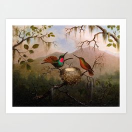 Martin Johnson Heade - Two Hummingbirds at a Nest - Hummingbird Art Print