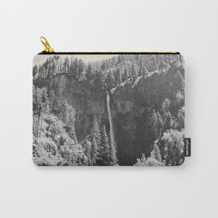 Multnomah Falls From a Distance | Travel Photography Minimalism | Black and White Carry-All Pouch