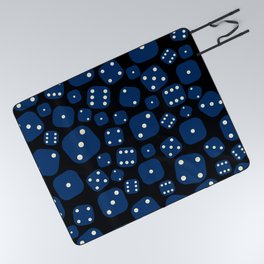 Navy Blue Dice Seamless Pattern on Black Picnic Blanket