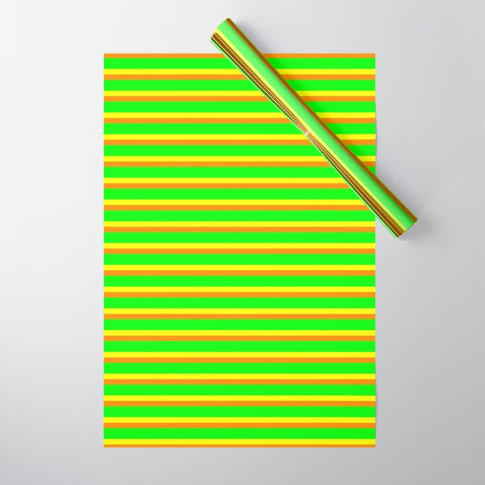 Yellow, Dark Orange, and Lime Colored Lined/Striped Pattern Wrapping Paper