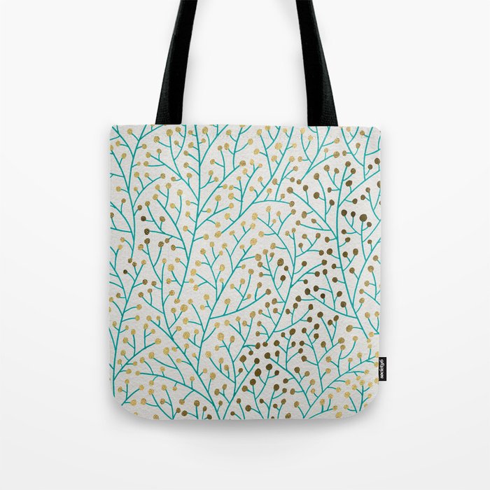 Berry Branches – Turquoise & Gold Tote Bag