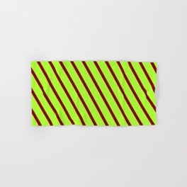 [ Thumbnail: Light Green and Maroon Colored Stripes/Lines Pattern Hand & Bath Towel ]