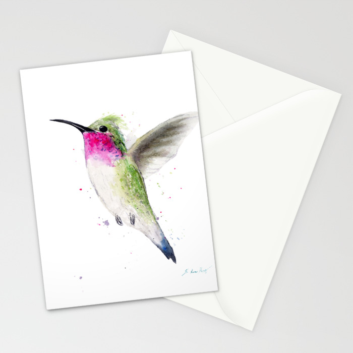 Hummingbird Watercolor Painting By Suisai Genki Stationery Cards