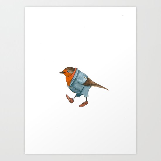 Robin in suit Art Print
