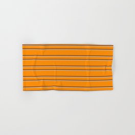 [ Thumbnail: Dark Orange, Brown & Tan Colored Lined/Striped Pattern Hand & Bath Towel ]