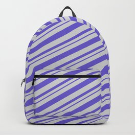[ Thumbnail: Light Grey & Slate Blue Colored Lines Pattern Backpack ]