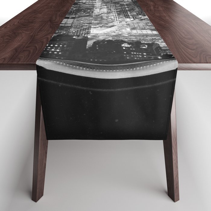 Window Above New York City | Black and White Table Runner