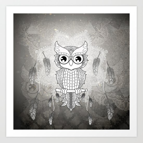 Cute owl in black and white Art Print