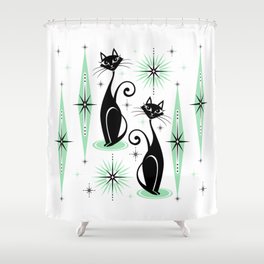 Mid Century Meow Retro Atomic Cats - w/ Mint on White Shower Curtain