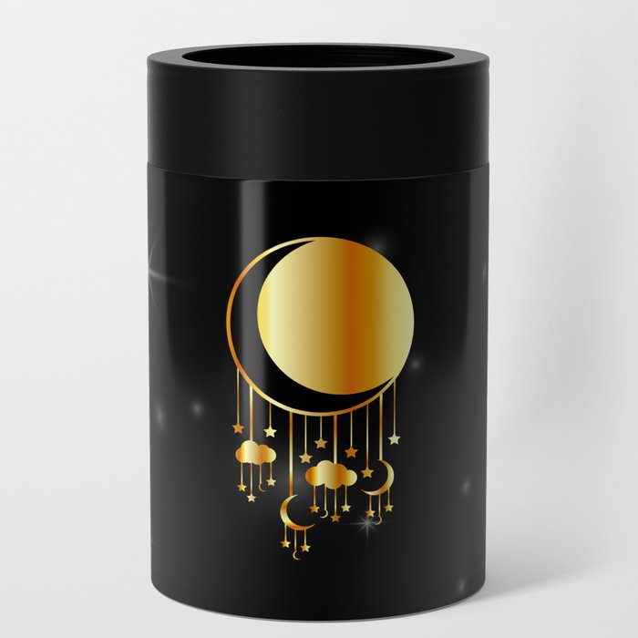 Golden night sky and moon dreamcatcher in gold Can Cooler