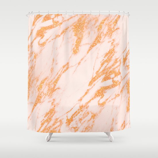 Gold Marble Intense Rose Gold Glitter Metallic Marble Shower Curtain