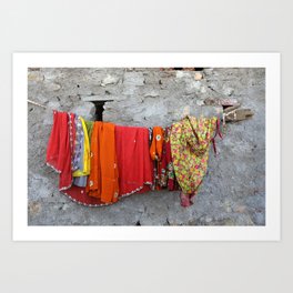 India colorful Clothes on Rope Art Print