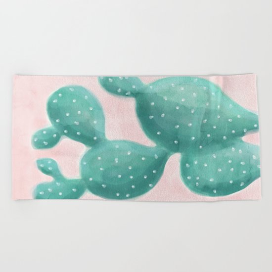 Cactus on pink Beach Towel
