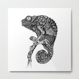 Chameleon Metal Print | Illustration, Abstract, Ink Pen, Chameleon, Black and White, Animal, Drawing 