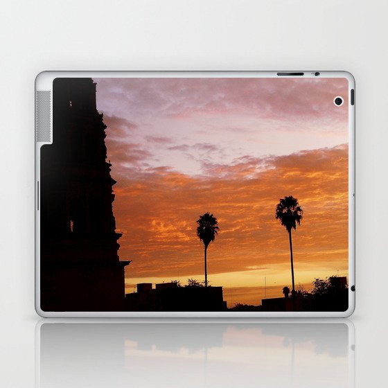 Mexico Photography - A Church And Two Palm Trees In The Sunset Laptop & iPad Skin