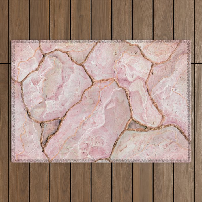 Peaches and Dreams Kintsugi Geode Outdoor Rug