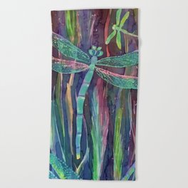 Dragonflies in blue Beach Towel