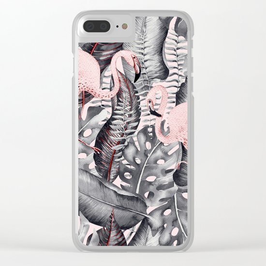 Flamingo Love- Watercolor Birds in Pink and Grey color on #Society6 Clear iPhone Case