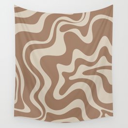 Liquid Swirl Contemporary Abstract Pattern in Chocolate Milk Brown and Beige Wall Tapestry