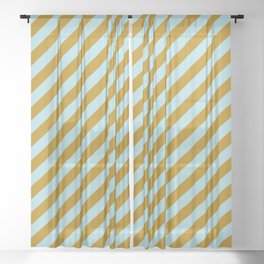 [ Thumbnail: Dark Goldenrod & Powder Blue Colored Striped Pattern Sheer Curtain ]