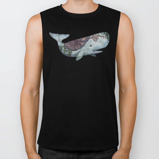 Whale in the Deep - a hand drawn illustration Biker Tank