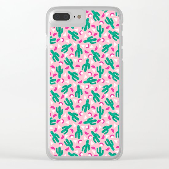 Not So Much - cactus memphis triangle throwback retro 80s bright neon pattern Clear iPhone Case