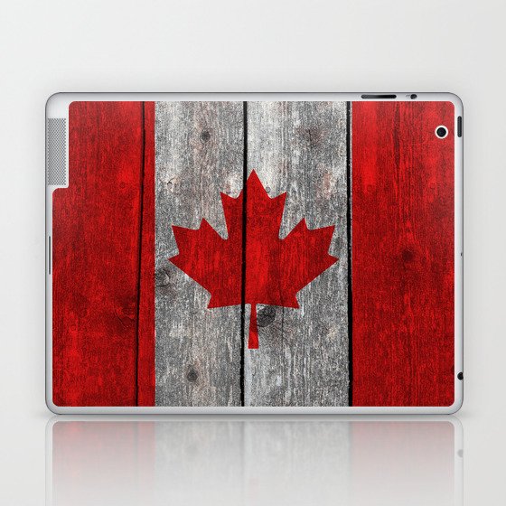 Canada flag on heavily textured woodgrain Laptop & iPad Skin