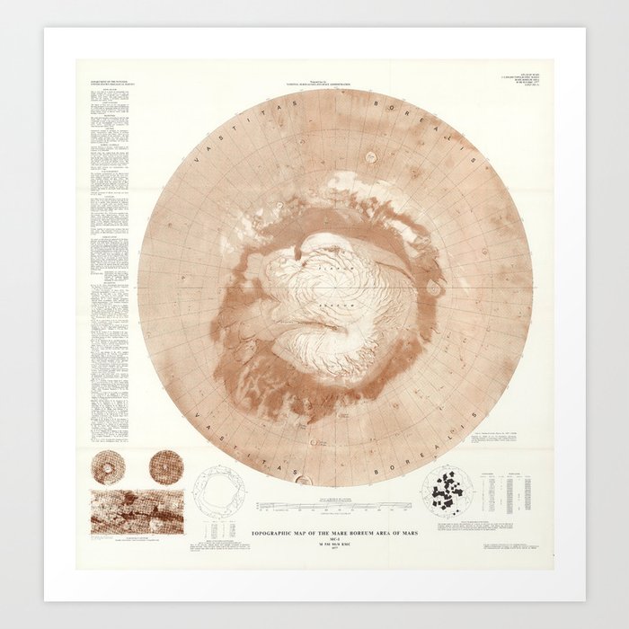Vintage Topographic map of Mars Art Print
