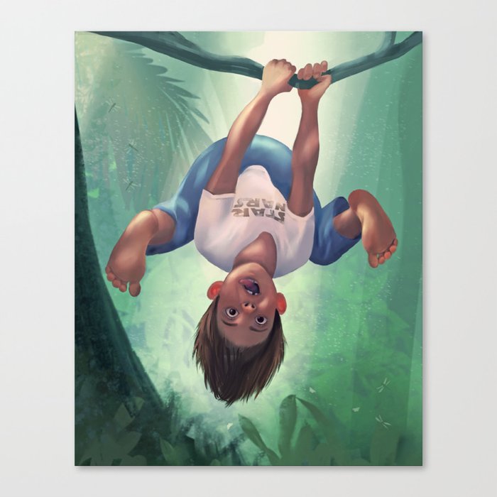 Child swinging on a Brancy Canvas Print