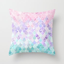 Cute Mermaid Pattern, Light Pink, Purple, Teal Throw Pillow