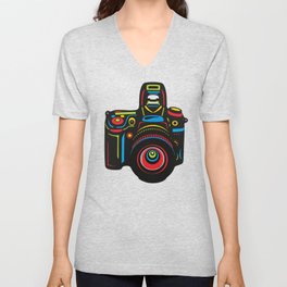 Black Camera V Neck T Shirt