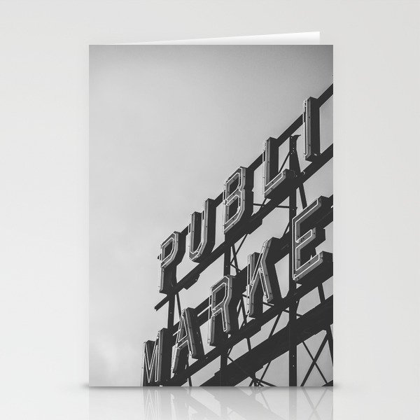 Seattle Pike Place Public Market Black and White Stationery Cards